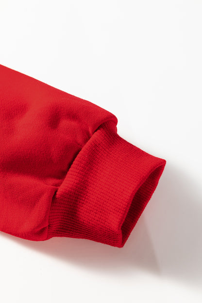 Red Varsity Sweatshirt Dress Cozy Pocketed Mini