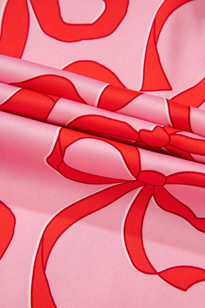 Pink Bow Print Pajama Set For Cozy Nights