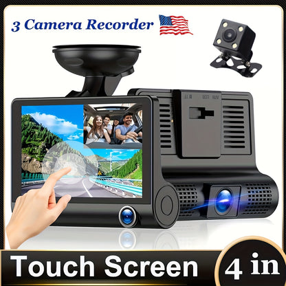 1080p Touch Screen Dash Cam With 3 Cameras