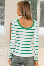 Black And White Striped Scalloped Sweater