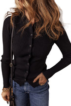 Black Ribbed Knit Cardigan For Chic Style