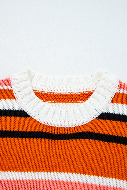 Orange Stripe Cropped Sweater For Trendy Style