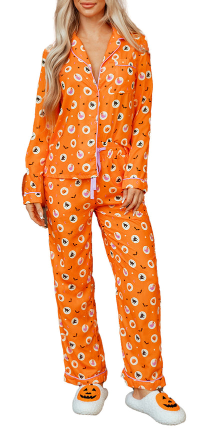 Orange Halloween Pajama Set For Women