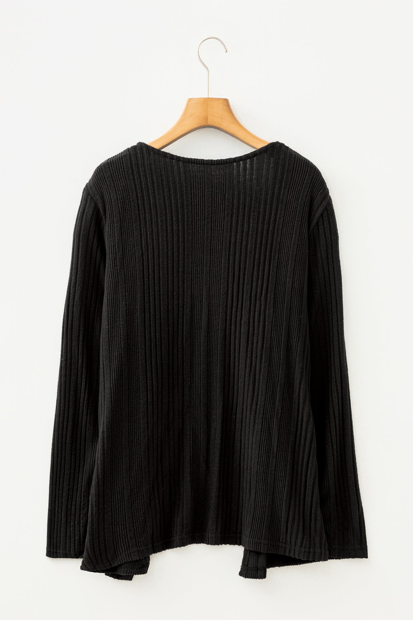 Black Ribbed Open Front Cardigan