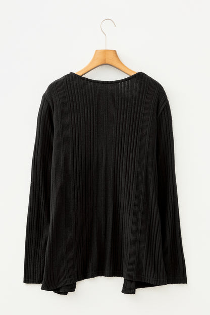 Black Ribbed Open Front Cardigan