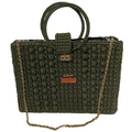 Olive green crochet tote handbag with a chain strap handbag for stylish everyday use