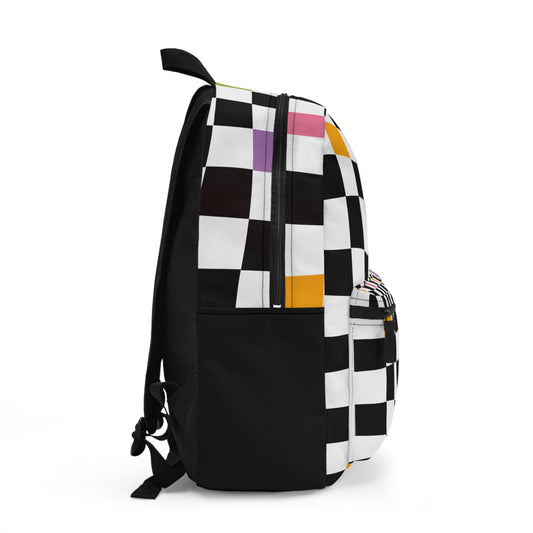 Side view of a LuckeLadybug checkered backpack for teens with vibrant colors and a large pocket