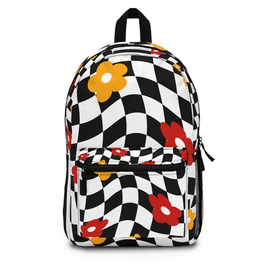 LuckeLadybug checkered backpack for teens with colorful flowers and a stylish design
