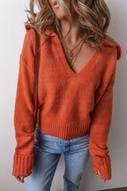 Chestnut v neck sweater for women with cozy knitted design and relaxed fit