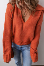 Chestnut v neck sweater for women with a cozy fit and ribbed hem in autumn style