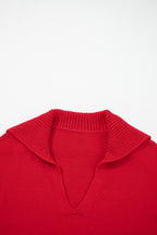Chestnut v neck sweater for women with a stylish collar design in a vibrant red color