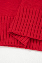 Close-up of the ribbed hem of a chestnut v neck sweater for women from LuckeLadybug LLC