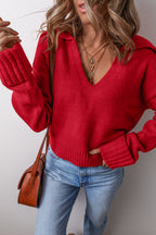 Chestnut v neck sweater for women featuring a cozy design and ribbed cuffs for a stylish look