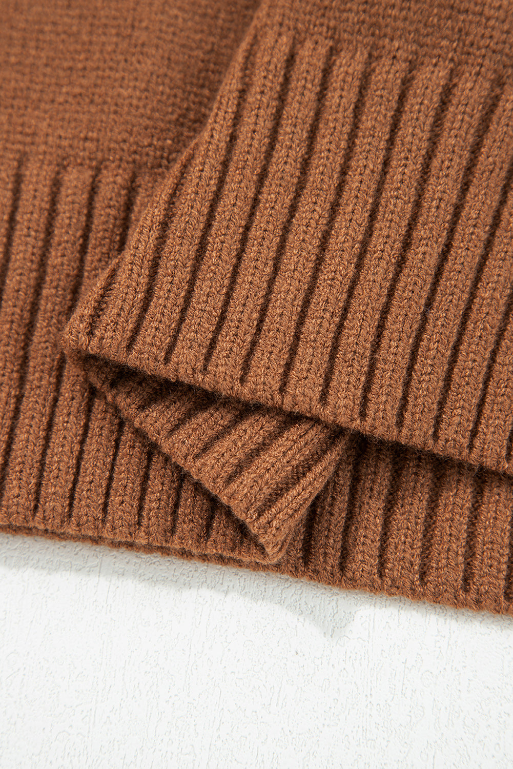 Chestnut v neck sweater for women with ribbed texture and soft fabric detail