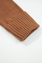 Close-up of the cuff detail on a chestnut v neck sweater for women by LuckeLadybug LLC