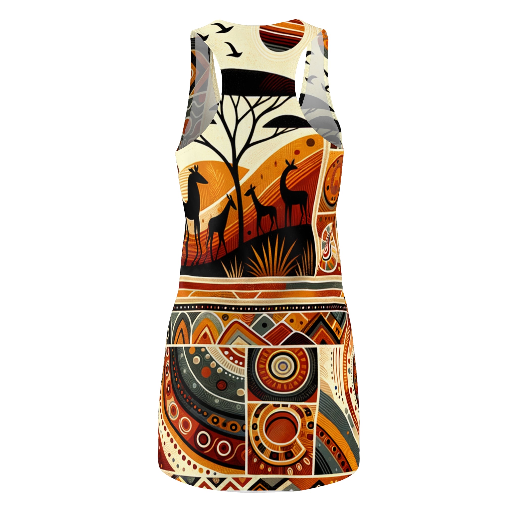 racerback chic African print dress for women with vibrant safari and geometric patterns
