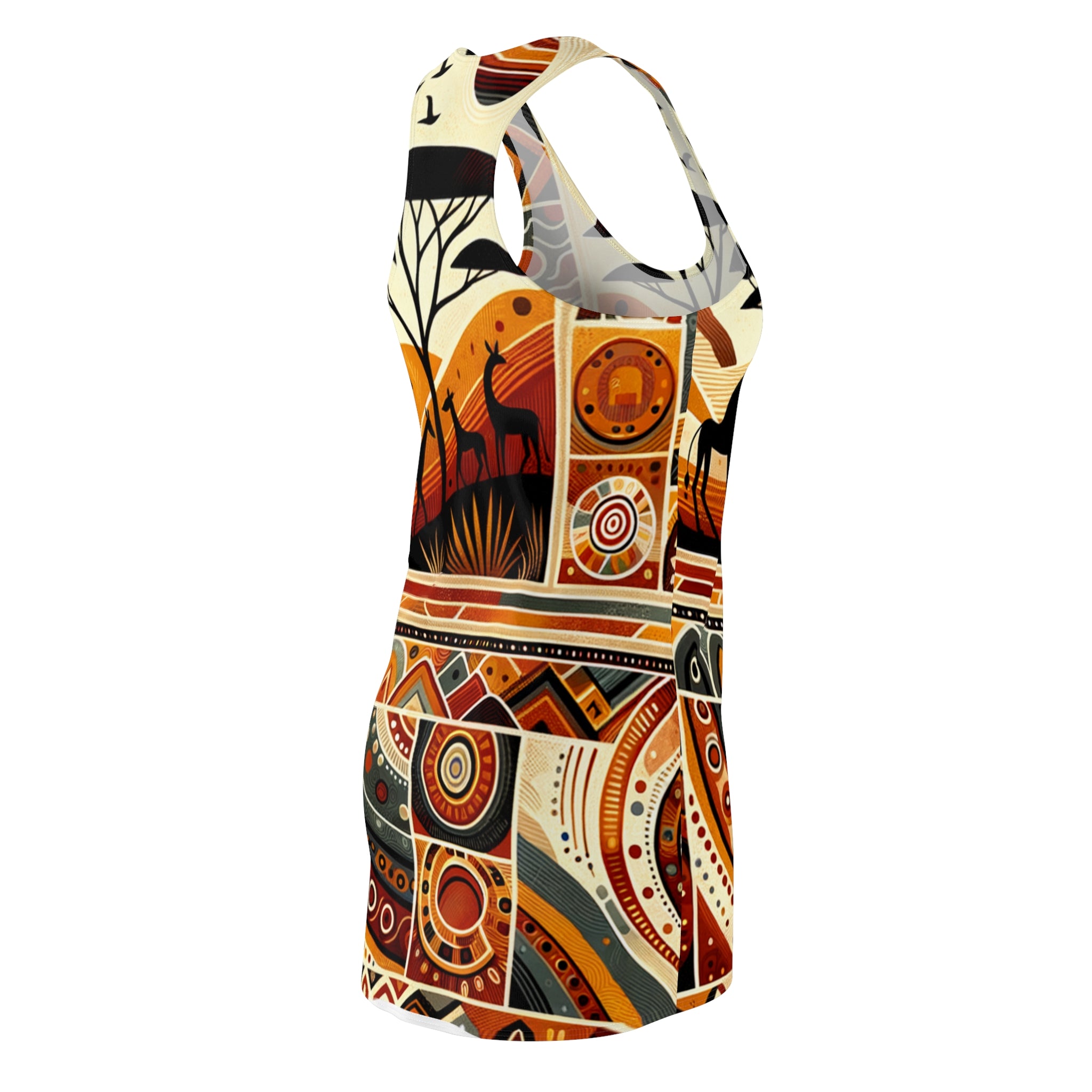 chic African print dress for women racerback style with vibrant orange and earth tone patterns