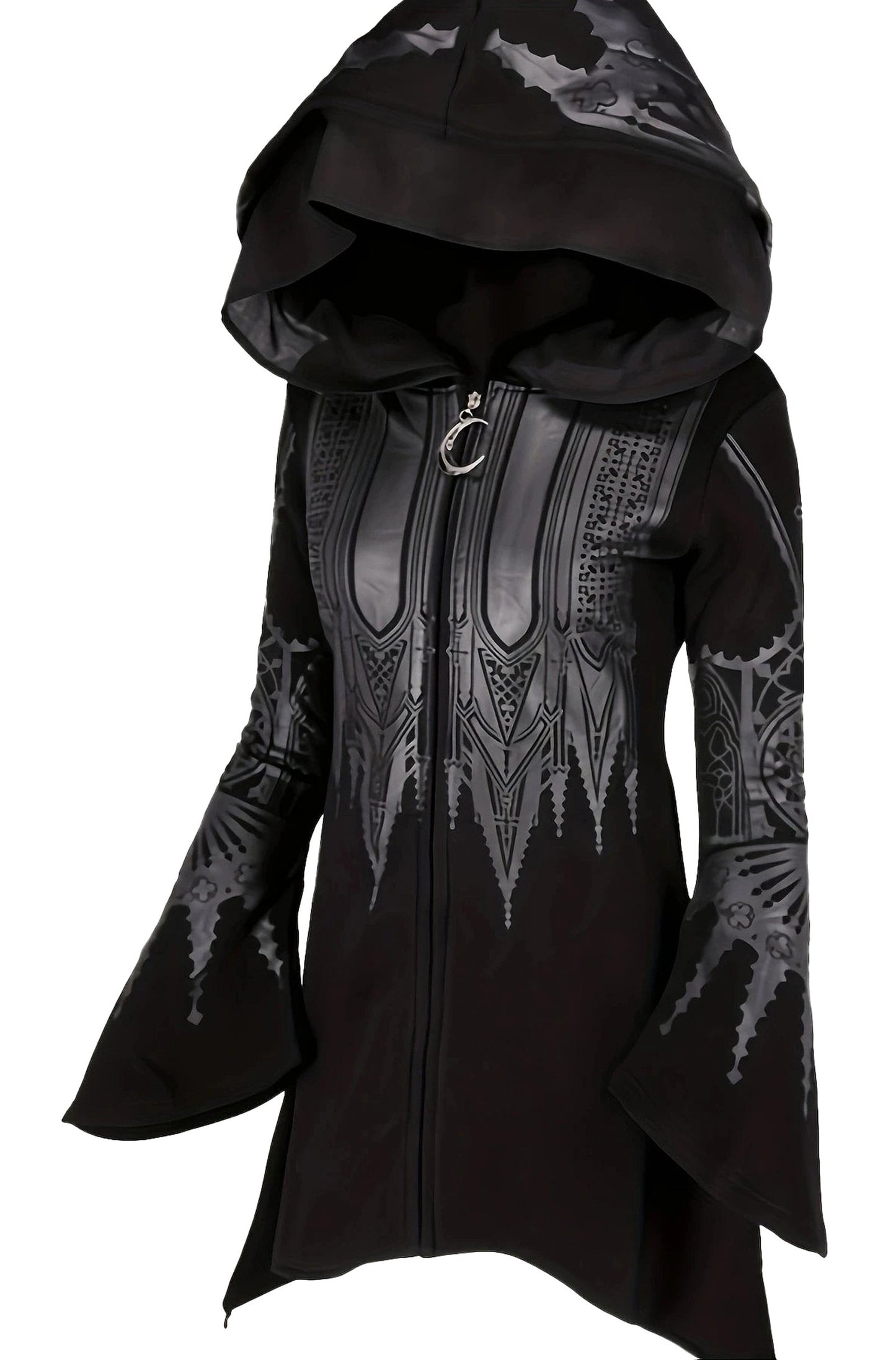 Chic womens hoodie with unique black design and flared sleeves for a stylish look