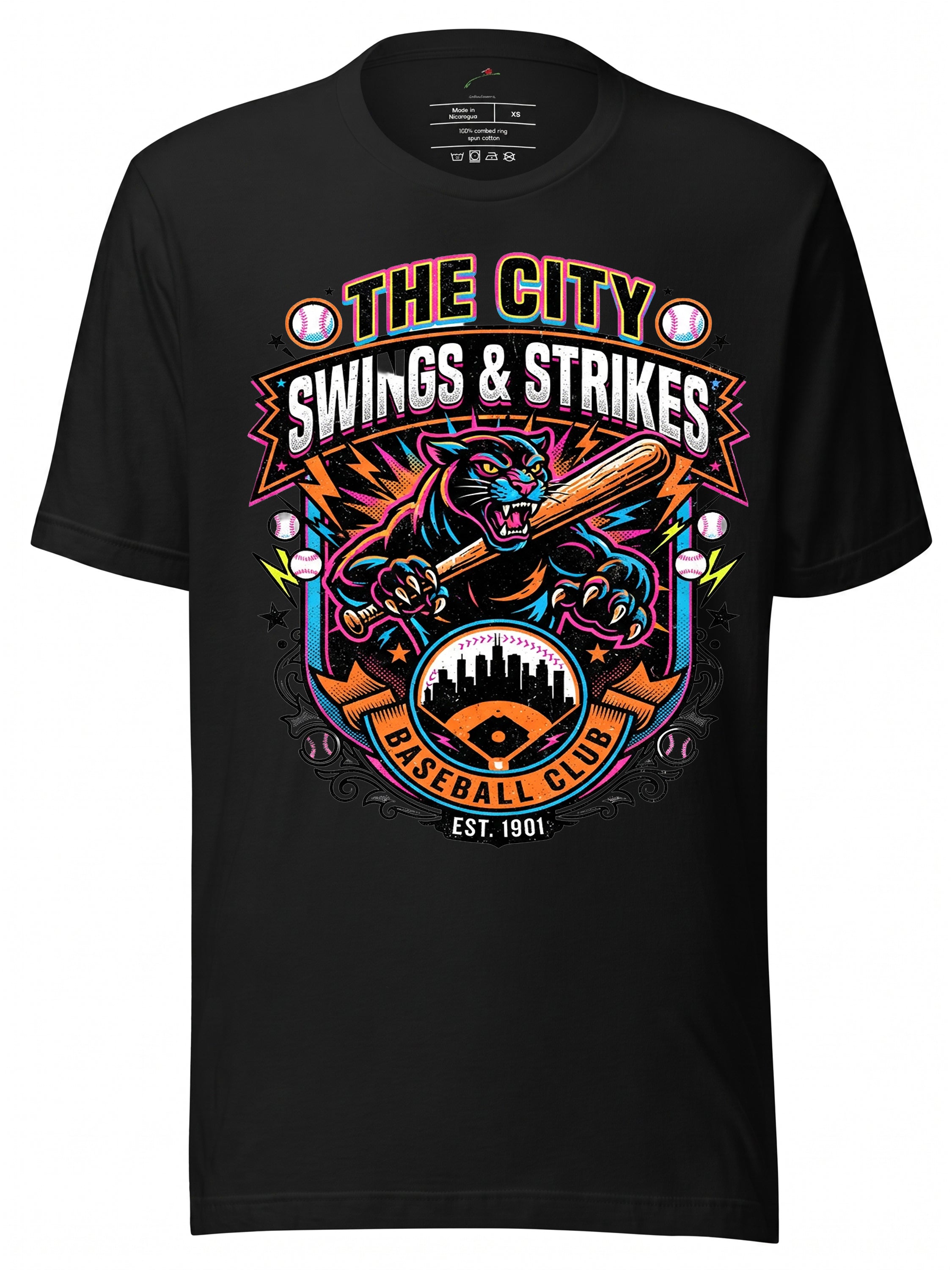 LuckeLadybug LLC Black T-Shirt featuring Chicago Sox Baseball Graphic Design