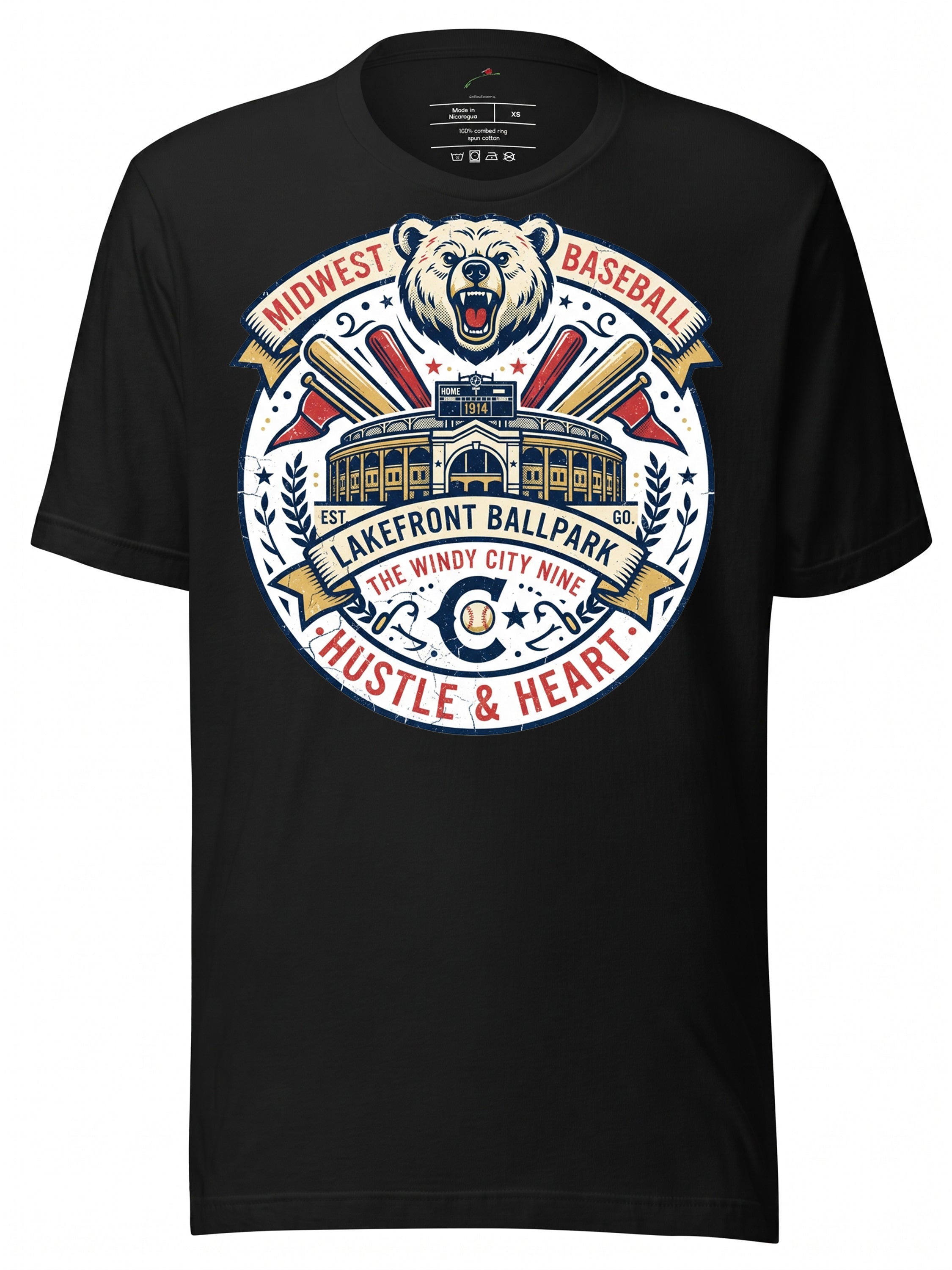 Black T-Shirt featuring Chicago Sox baseball design with Lakefront Ballpark graphic