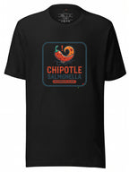 LuckeLadybug black chipotle shirt featuring a fun salmonella outbreak alert graphic