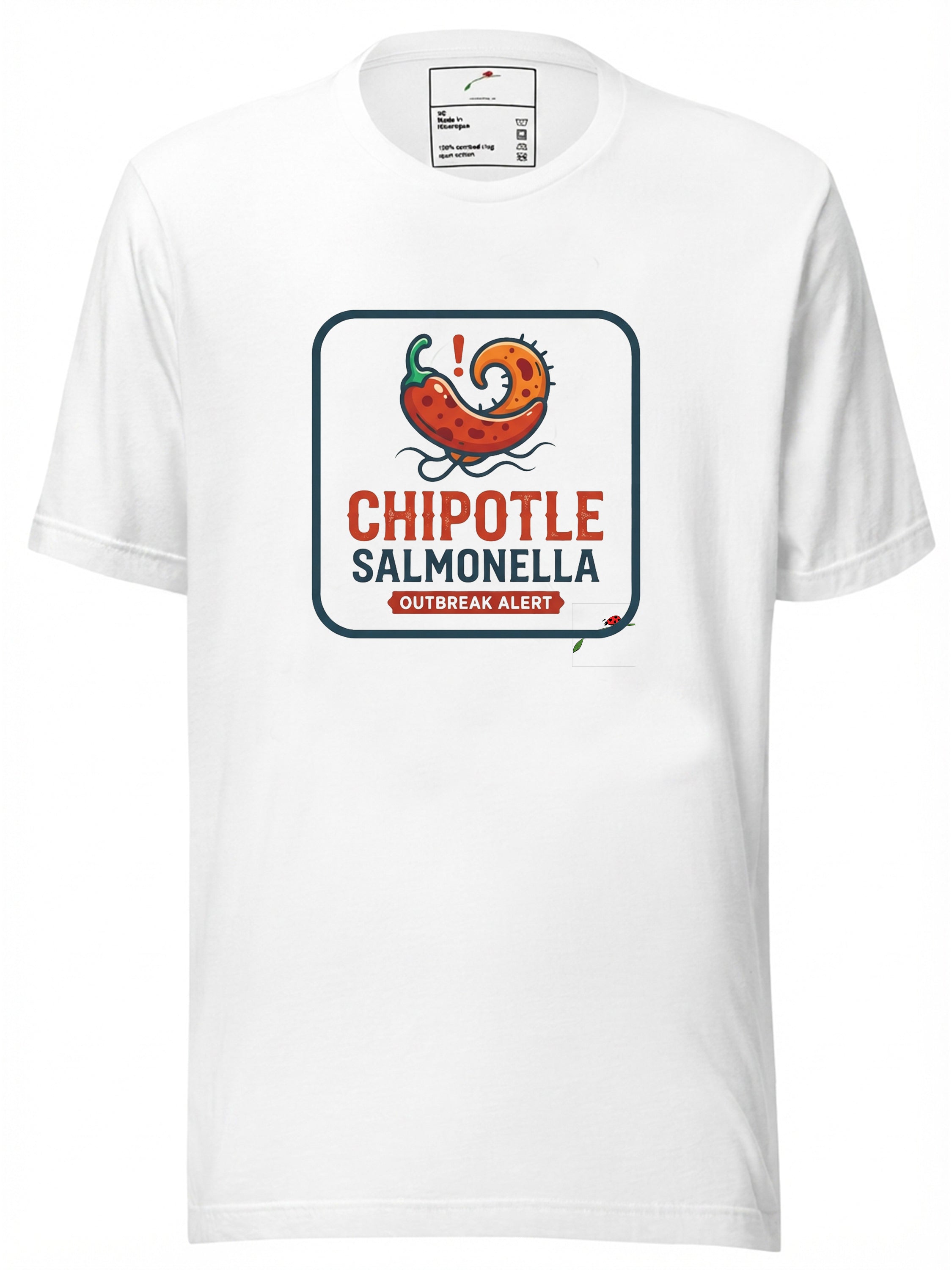 Funny Chipotle Shirt featuring a playful Salmonella Alert graphic in vibrant colors
