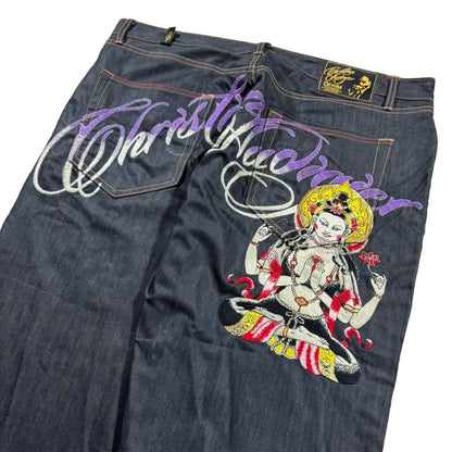 Unique Y2K baggy jeans for women with colorful embroidered design and stylish lettering