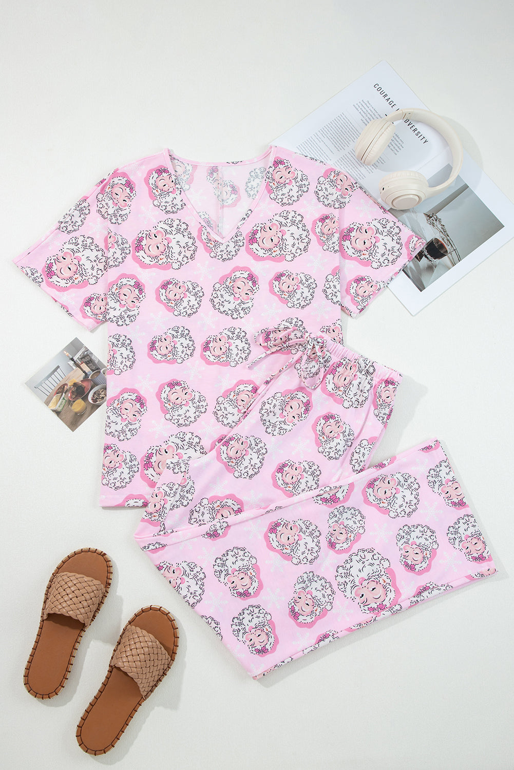 LuckeLadybug LLC Christmas pajamas in pink with holiday-themed prints and a comfortable design