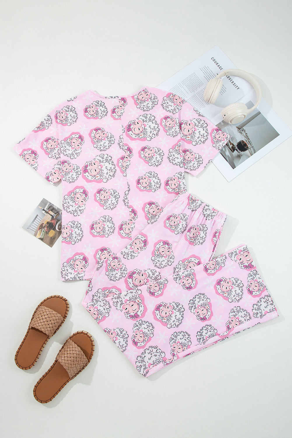 LuckeLadybug LLC Christmas pajamas featuring playful pink and white design, perfect for festive lounging