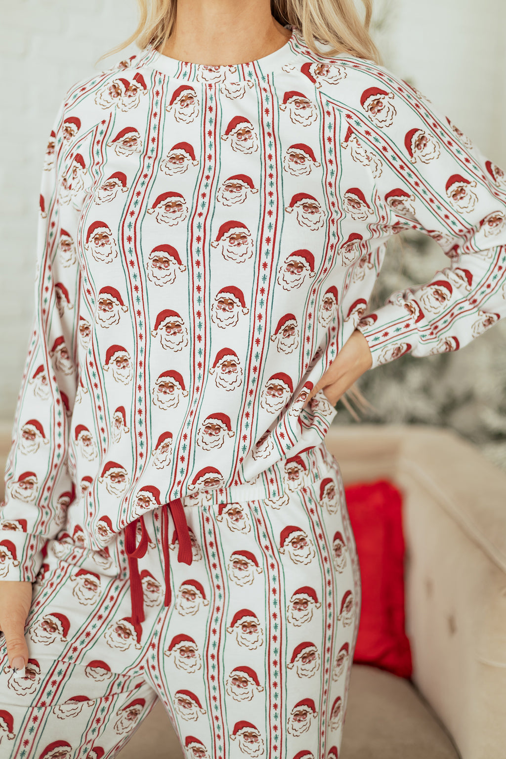LuckeLadybug LLC Christmas pajamas featuring Santa Claus pattern and comfortable fit for festive lounging