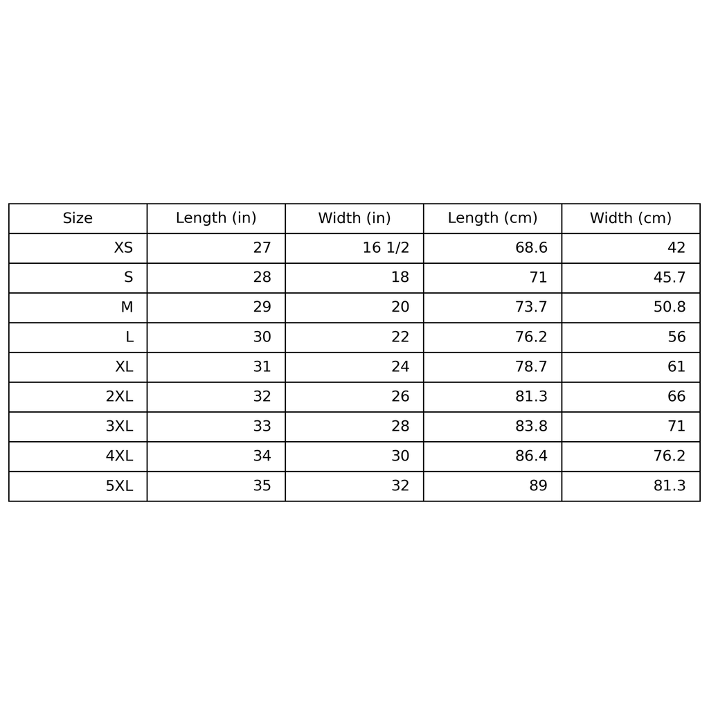 Size chart for LuckeLadybug Classic Fly Fishing T-Shirt for Men showing measurements in inches and centimeters