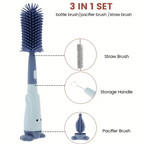 3 in 1 set includes bottle brush, pacifier brush, and straw brush for versatile cleaning tasks