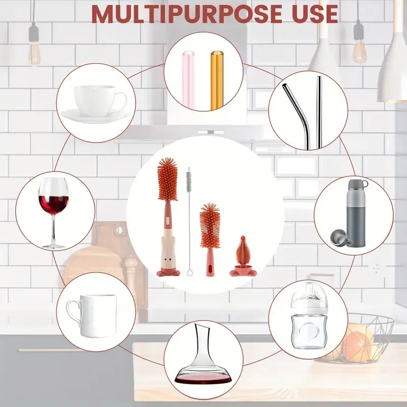 Multipurpose cleaning tools including a clothes dryer vent cleaning brush and various bottle brushes