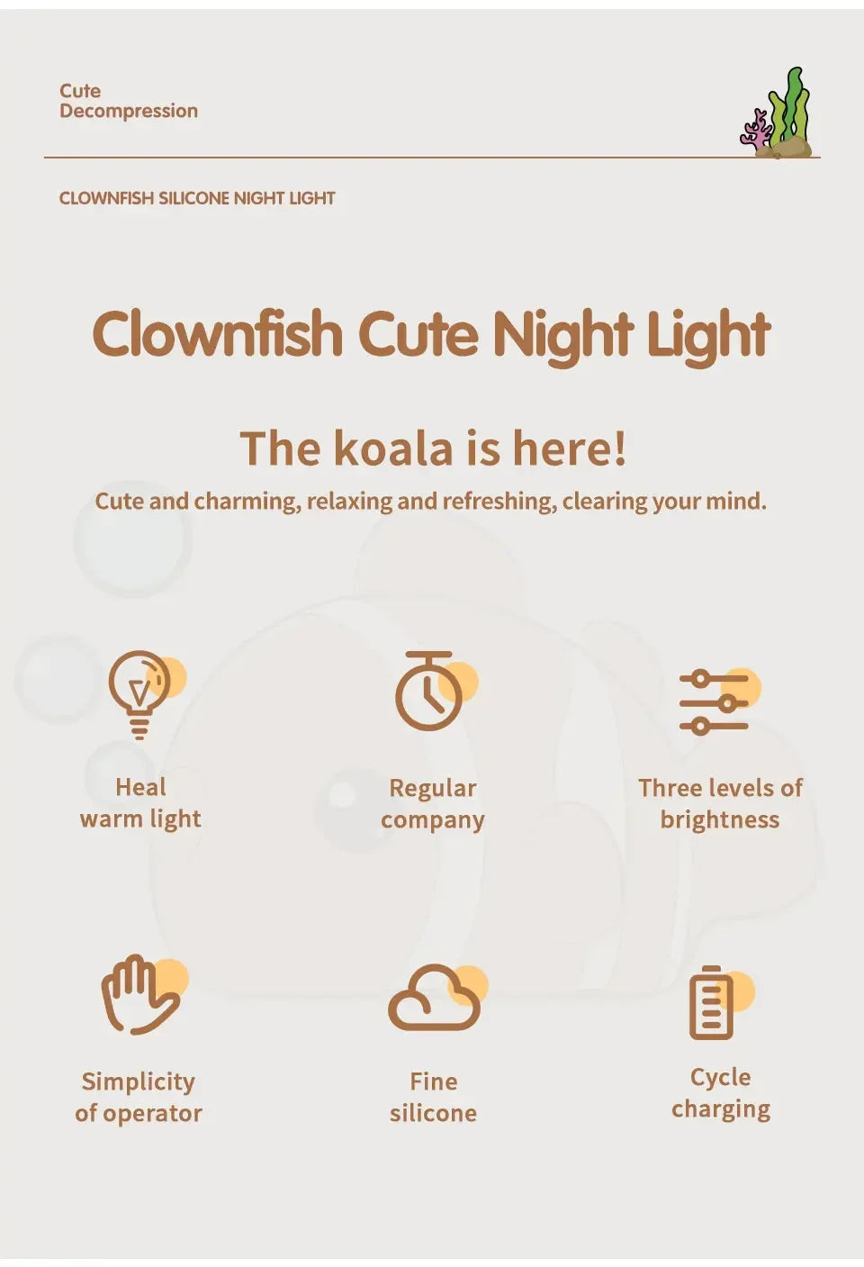 LED Light Night Light - Cute Clownfish Lamp