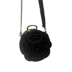 Black crossbody bag shaped like a flower, perfect for casual outings, featuring a chain strap