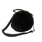 Black crochet crossbody bag shaped like a rose, stylish and perfect for casual outings, featuring the coach floral bag design