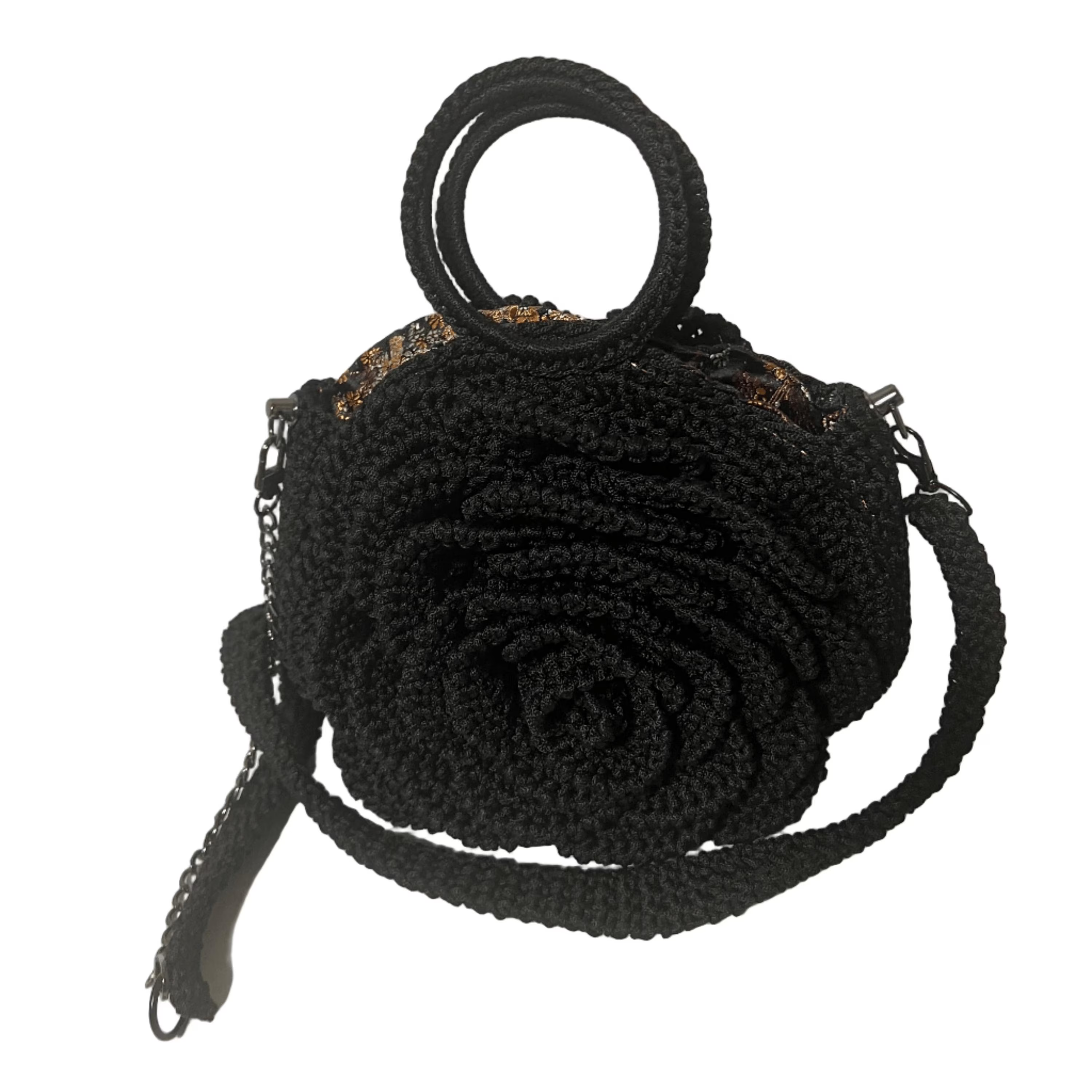 ThreadsByHannah stylish crossbody bag designed as a coach floral bag in black with a unique rose shape