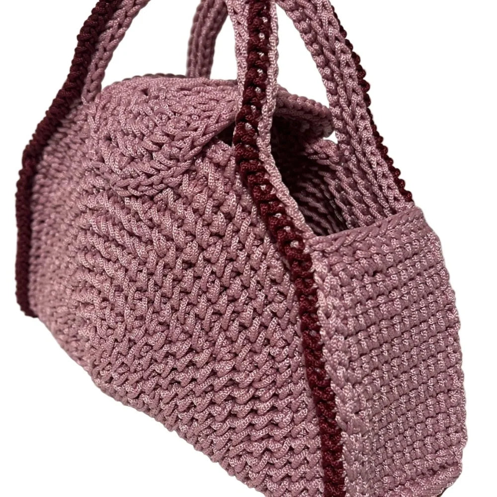 Handmade ThreadsByHannah clutch in pink resembling a coach handbag pink with unique woven texture
