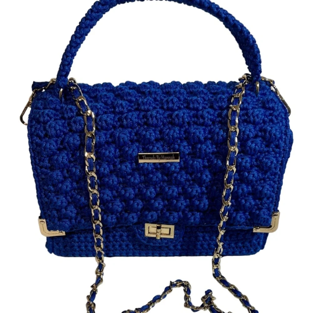 ThreadsByHannah Blue Clutch with Chain Strap and Textured Design, a stylish coach handbag purse