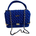 Blue crochet clutch with chain strap from ThreadsByHannah, ideal as a coach handbag purse