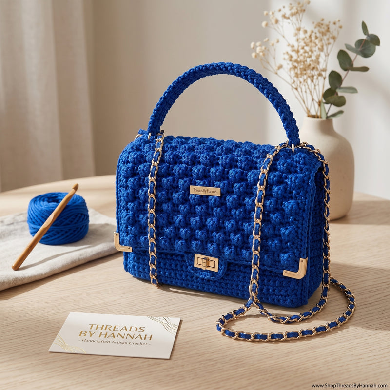 Handcrafted blue crochet clutch by ThreadsByHannah, a stylish coach handbag purse