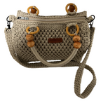 Stylish ThreadsByHannah crochet coach purse shoulder bag with wooden accents and adjustable strap