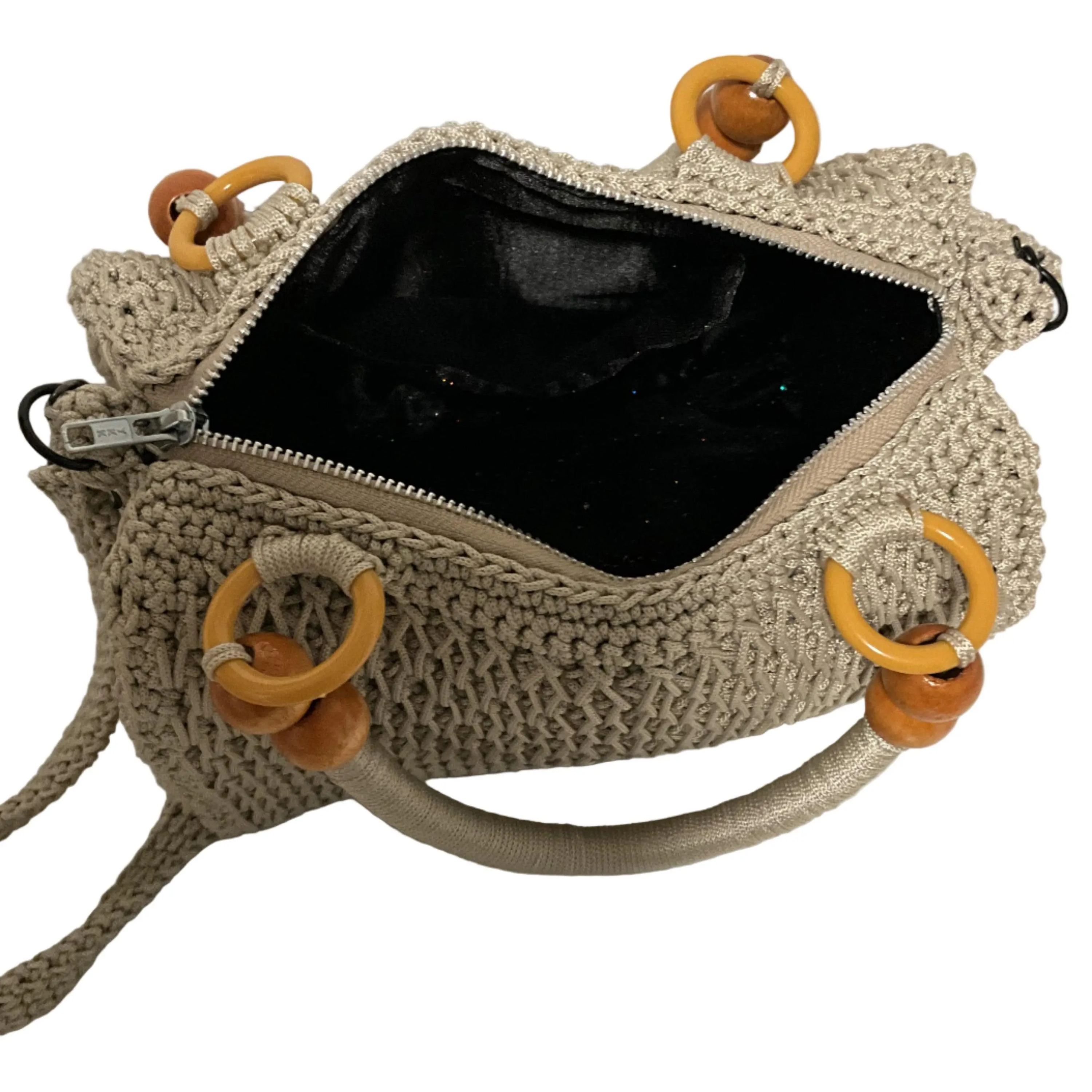 ThreadsByHannah coach purse shoulder bag in beige with wooden accents and spacious interior