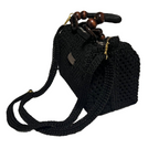 Black Crochet Coach Purse Shoulder Bag with Wooden Handle and Adjustable Strap