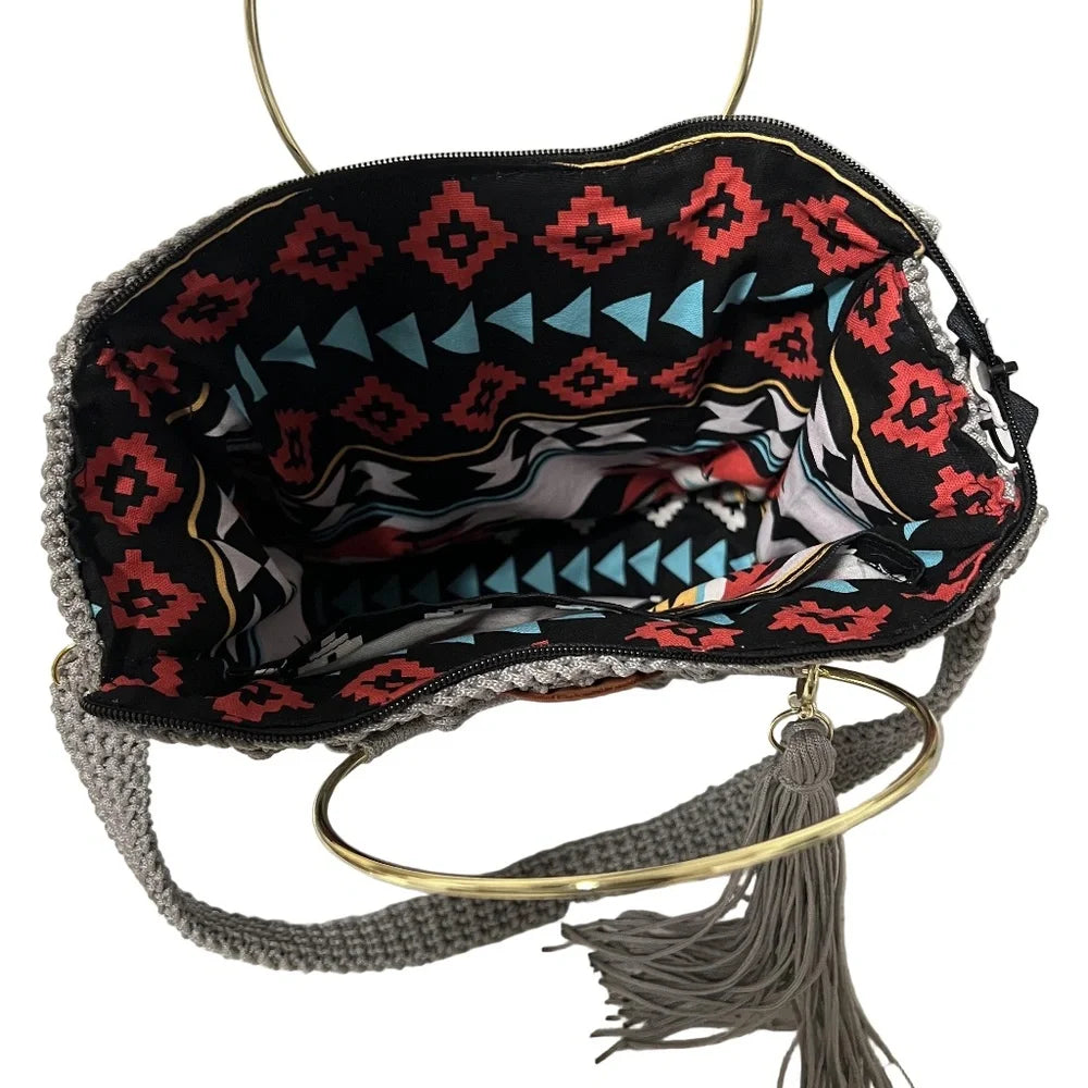 Interior view of ThreadsByHannah tote featuring vibrant patterns, ideal as a coach purse shoulder bag