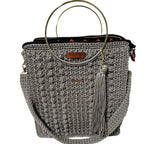 ThreadsByHannah Stylish Crochet Tote in Gray with Gold Ring Handles, a perfect coach purse shoulder bag.