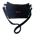 Navy crochet coach purse shoulder bag with adjustable strap and zipper closure for stylish outings