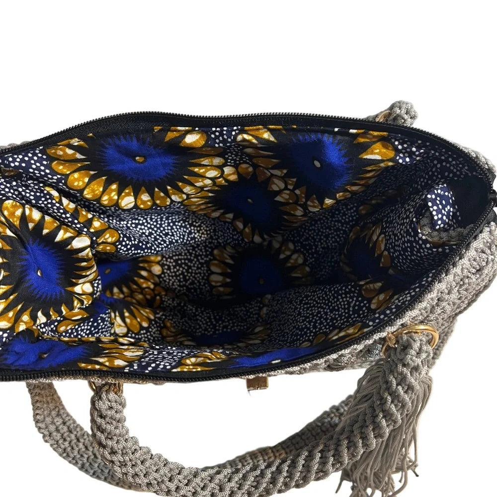 Interior view of a ThreadsByHannah coach purse shoulder bag with colorful fabric lining