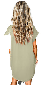 Back view of model in olive green casual mini dress product image for rose red button down mini dress