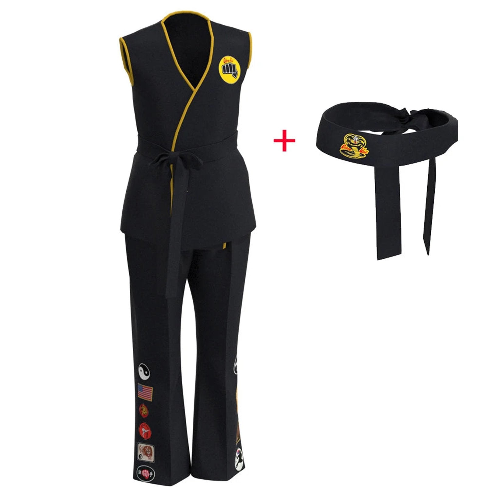 Cobra Kai karate costume for kids featuring black outfit and matching belt for aspiring martial artists